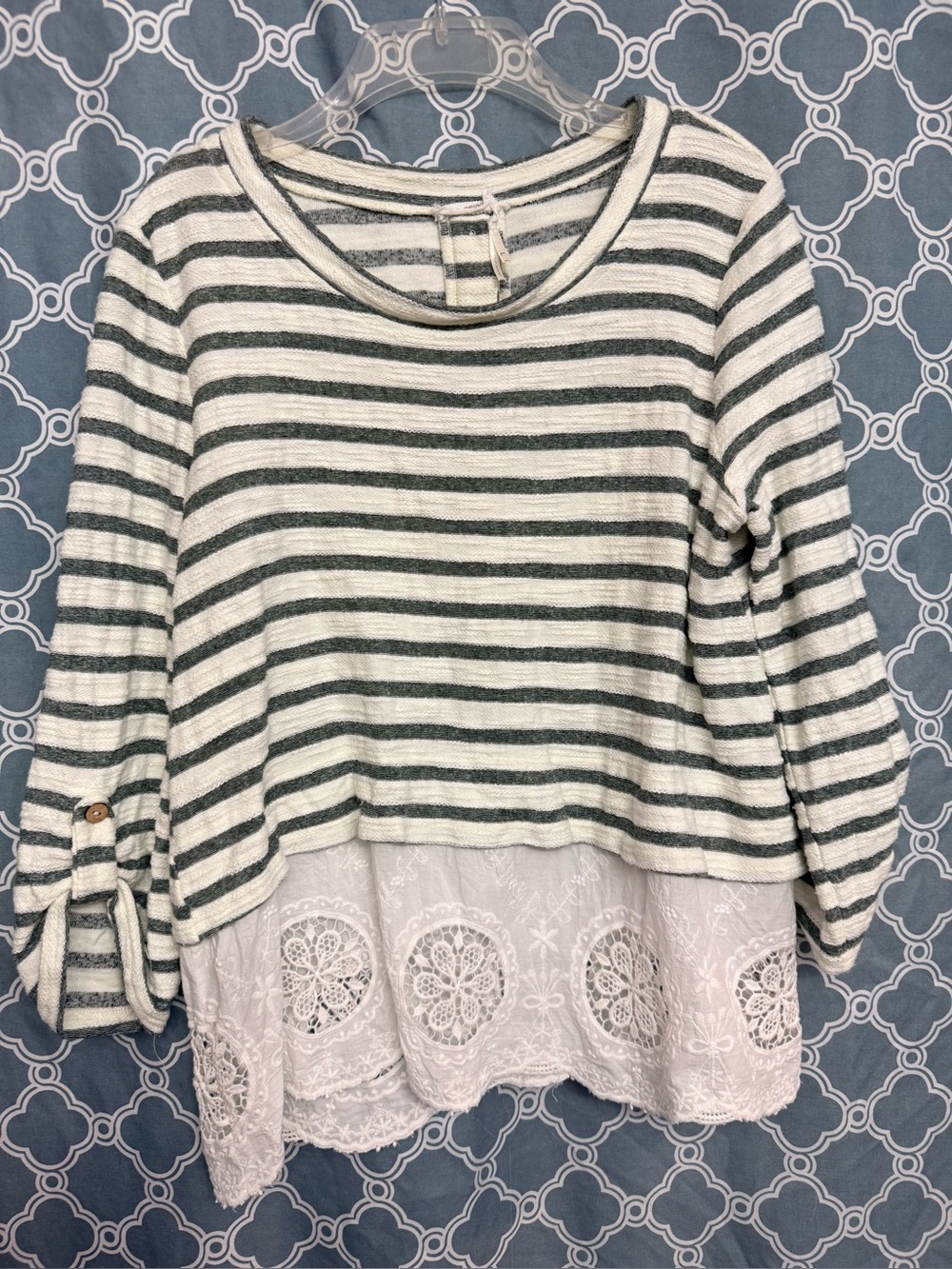 Blu Pepper Striped Knit Top in White and Green